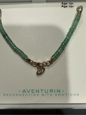 Green Beaded Necklace with Gold Charm